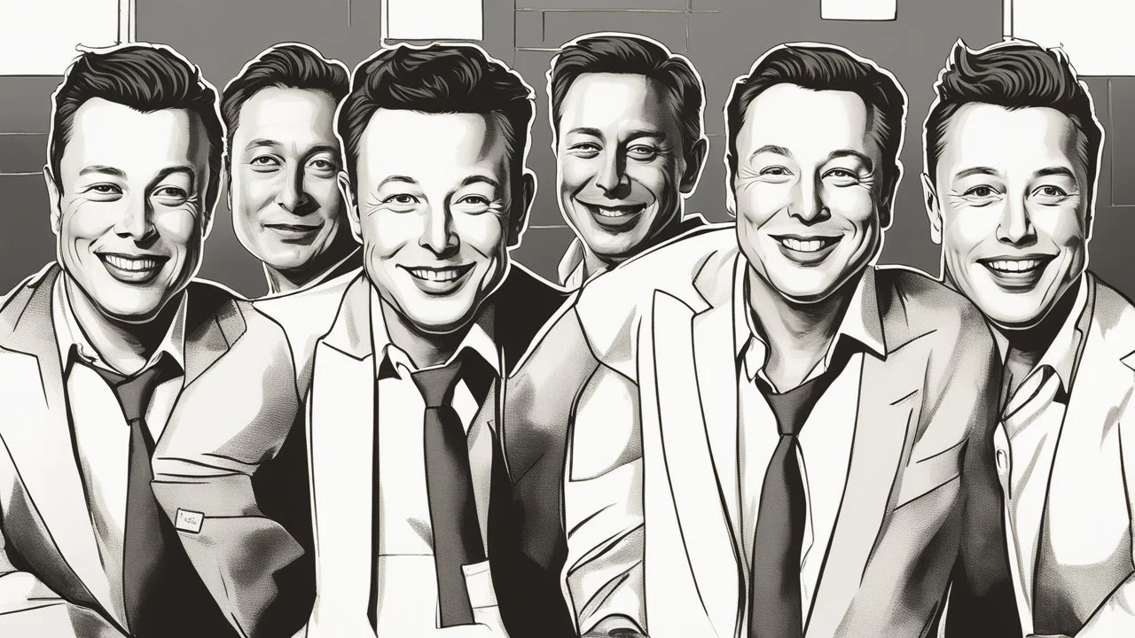 "A captivating image blending the brilliance of tech pioneer Elon Musk with cutting-edge artificial intelligence technologies. Musk is clearly visible, facing the camera with a confident smile that reflects his assurance and enthusiasm. Amidst his face's candid charm, advanced robotic elements are integrated, showcasing the synergy of human ingenuity and AI advancements. This image embodies the perfect balance between humanity and technology, echoing Musk's visionary approach to shaping the futu