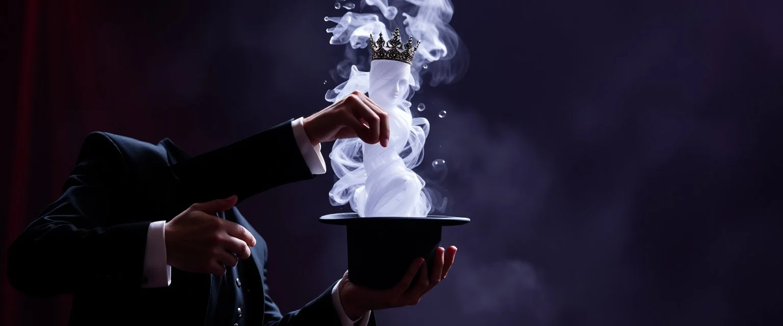magician pulls a queen out of the hat