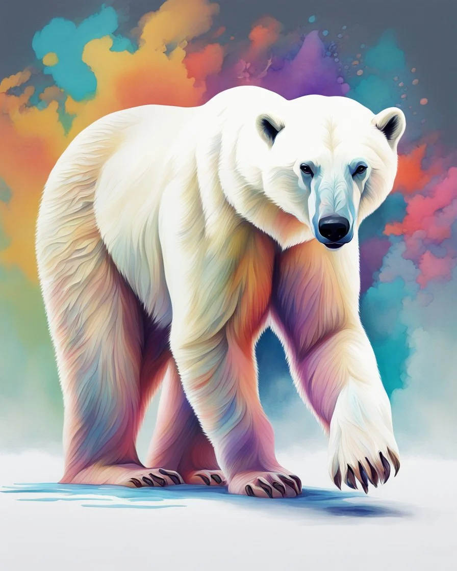 Hermoso dibujo coloreado de oso polar, obra de arte, calidad ultra, maximalista, full body, 12k 3D