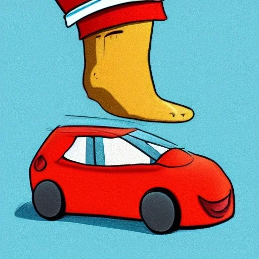 humanized car with feet and a hat