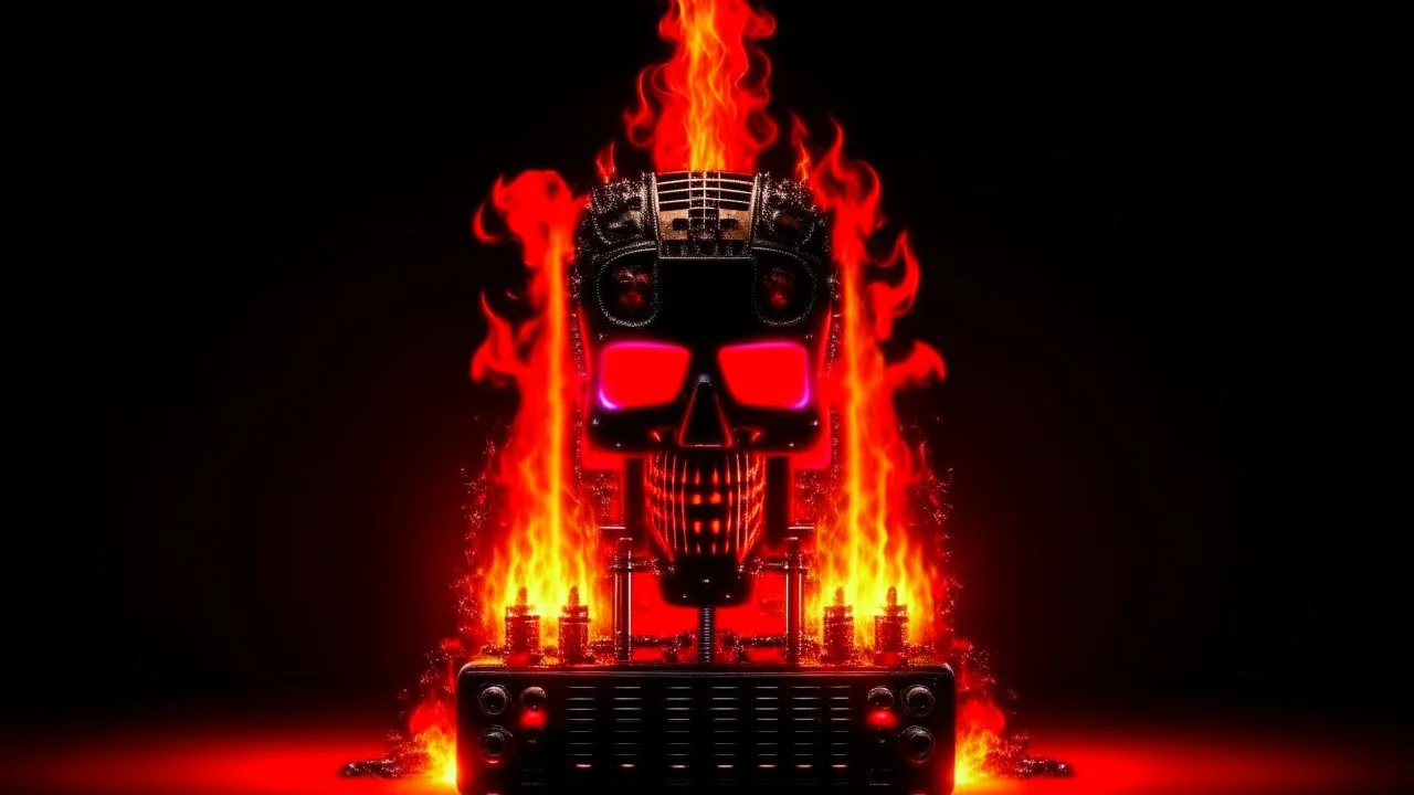 4K. REALISTIC FULL DETAILS. LOGO EMISSION DE RADIO HARDROCK FIRESTARTER TERMINATOR. FLAMMES EN FOND D IMAGE