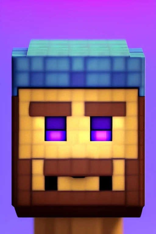 a portrait of a purple Minecraft block face, cute, farmer look, 2d, large pixel style