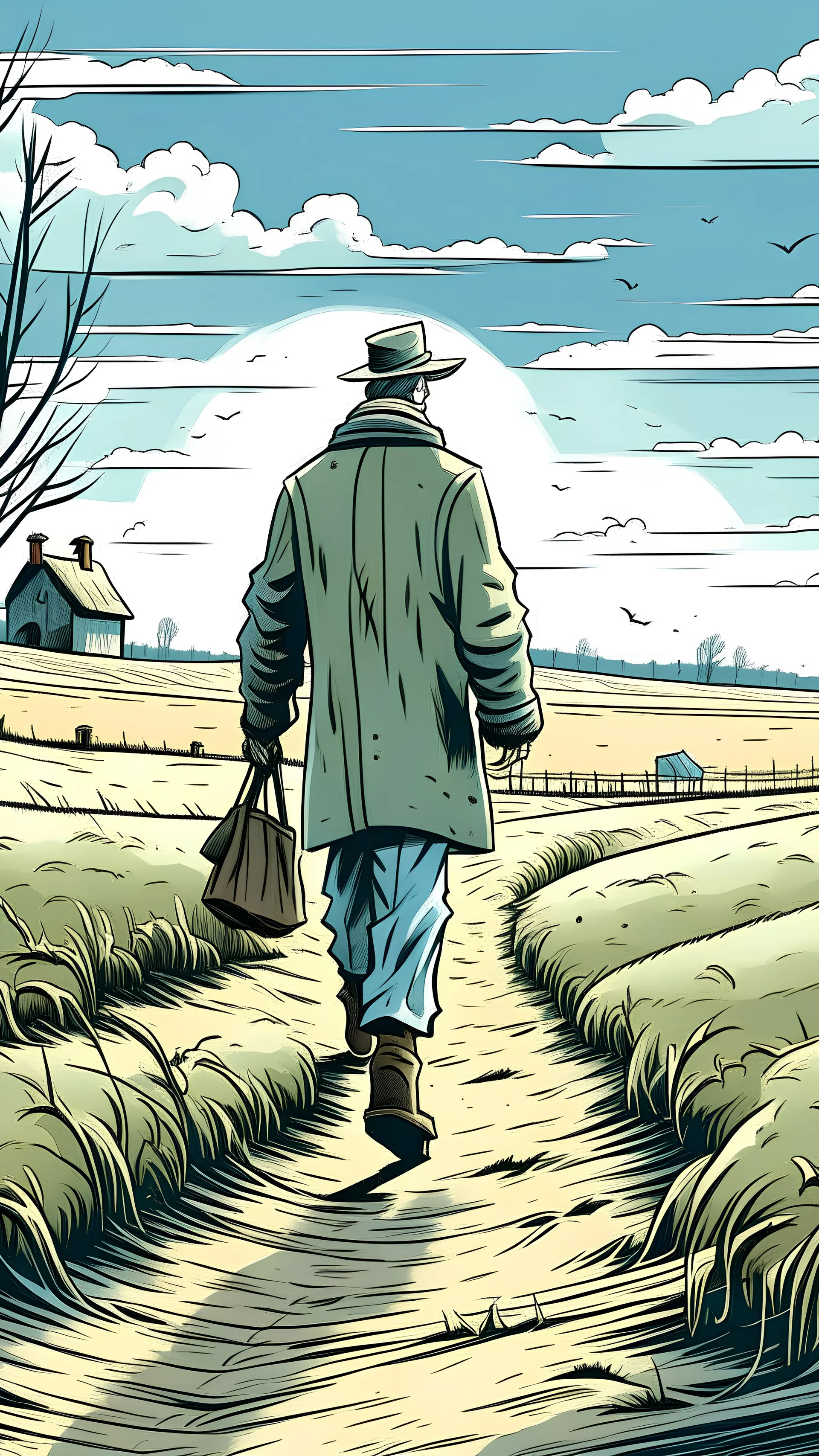 One cold winter day, a farmer was walking through his field. Cartoon image