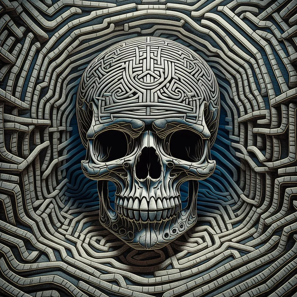 A labyrinth shaping the lines of a skull