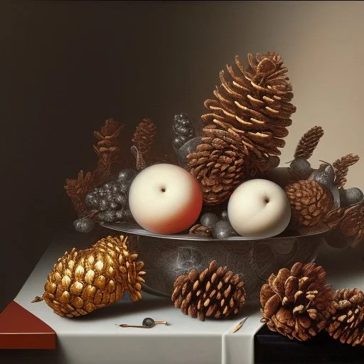 A realistic still life graphite drawing of pine cones like Pieter Claesz, Jan Jansz. from the Velde and Anthonie Leemans