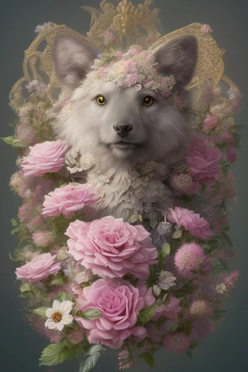 Victorian animal with pink flowers, in the style of Camilla d'Errico, hyper detailed, beautiful, complex, trending on artstation, cinema4d, cryengine, national geographic photo, chiaroscuro