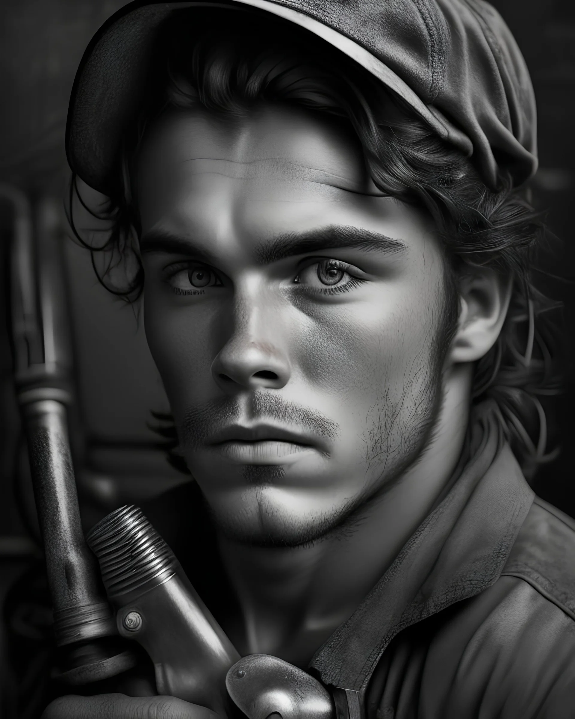 Photoreal young mechanic man , with a spanner in hand by Lee Jeffries