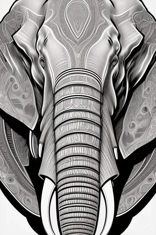 Line art close up elephant head