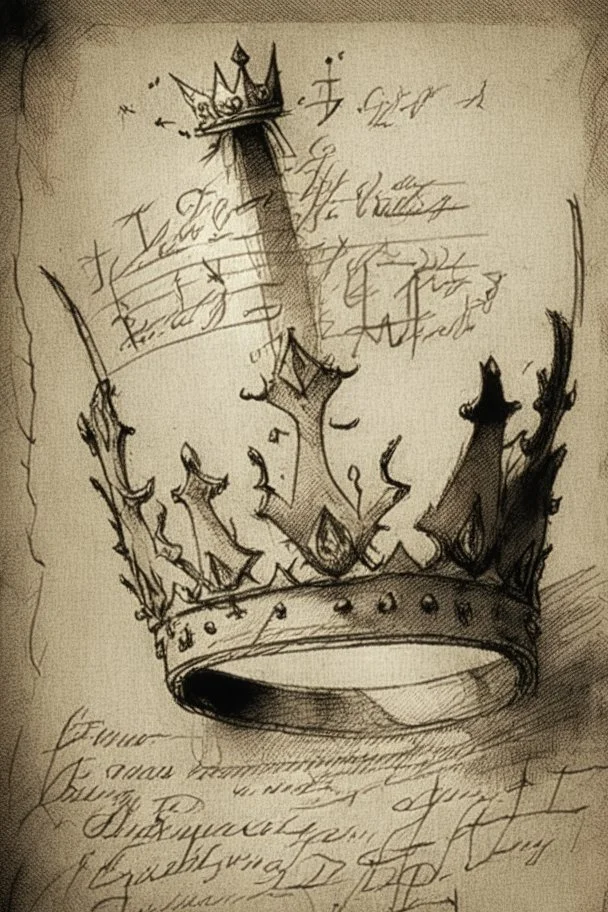 A sketch of an ancient legendary crown with strange text