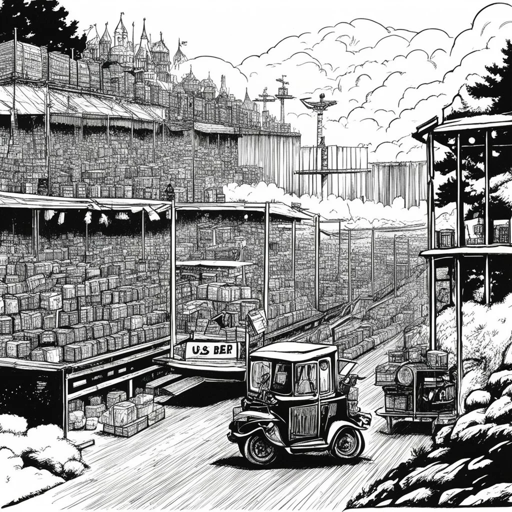 illustration by underground comix artist, Brion Gysin of: US and Canada declare a trade war beer imports and exports