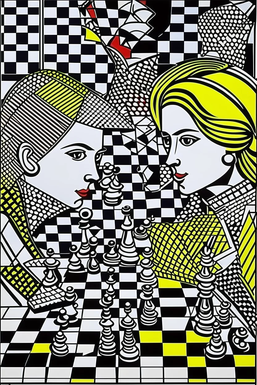 5d chess in the style of roy lichtenstein