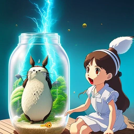 A studio ghibli characters in a jar floating, super high resolution, professional photograph, in focus, beautiful detail, professional digital art, stunning 4k, volumetric light, Award-winning photograph, photography