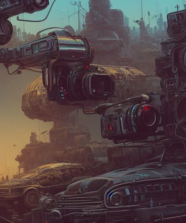 Camera. concept art, hyper detailed, dan mumford, kilian eng, post-apocalyptic, oil on canvas