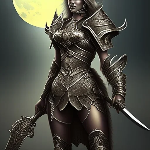 lady warrior top with blade under the Moon