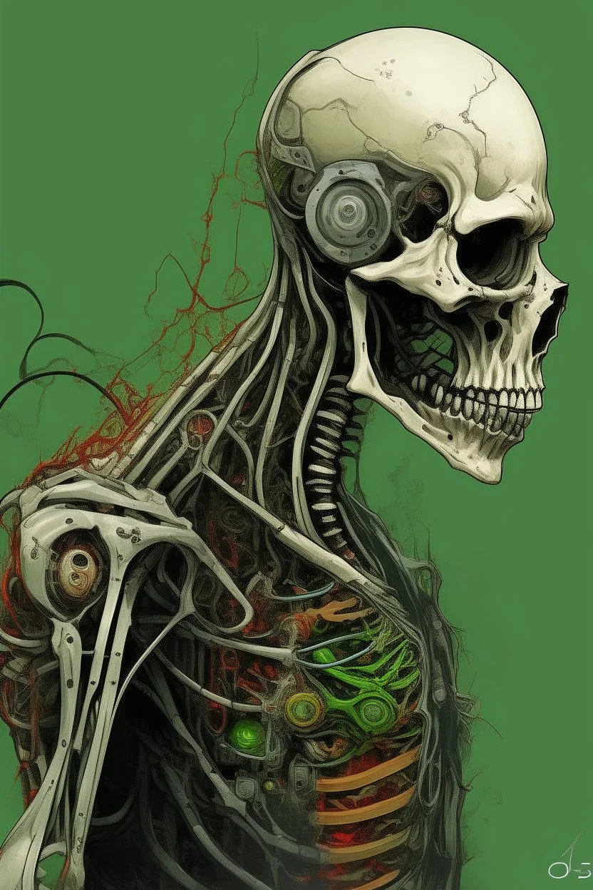 A creature half human half machine Busch painting style