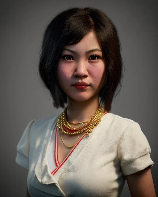 Portrait, thai waitress woman with monster muppet mask that covers her entire head, retro style, Sesame Street style, red, smooth, unreal engine 5, god lights, ray tracing, RTX, lumen lighting, ultra detail, volumetric lighting, 3d.