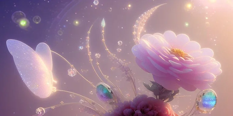 crystal subtle flower in a galactic ambiance beautiful fairy, transparent, delicate colors, in the foreground, full of details, smooth，soft light atmosphere, light effect，vaporwave colorful, concept art, smooth, extremely sharp detail, finely tuned detail, ultra high definition, 8 k, unreal engine 5, ultra sharp focus