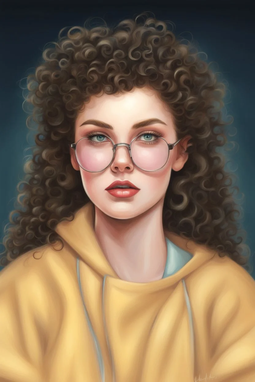 GIRL WITH HUGE 1980S PERMED HAIR, REALISTIC