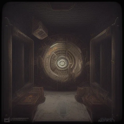 chamber inside a pyramid, steam punk, scary, horror, realistic, made in octane, cinematic, movie, CGI, ultra-realistic, extremely detailed octane rendering, 8K, VRAY Super Real ar 2:3, dof photorealistic futuristic 50mm lens hard lighting dark gray tintype photograph, realistic lighting, sephia colors