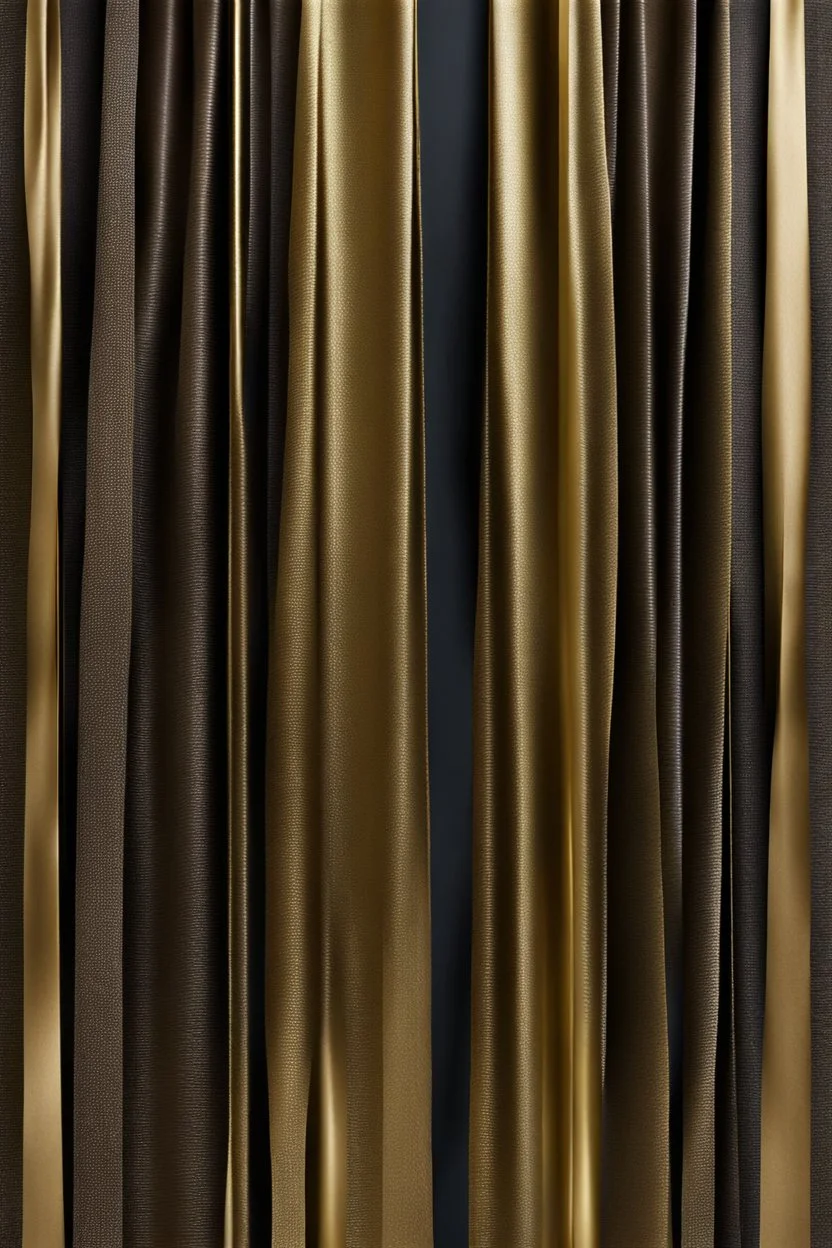 darker textured hanging fabric background stretched between decorative brass strips attached at both top and bottom