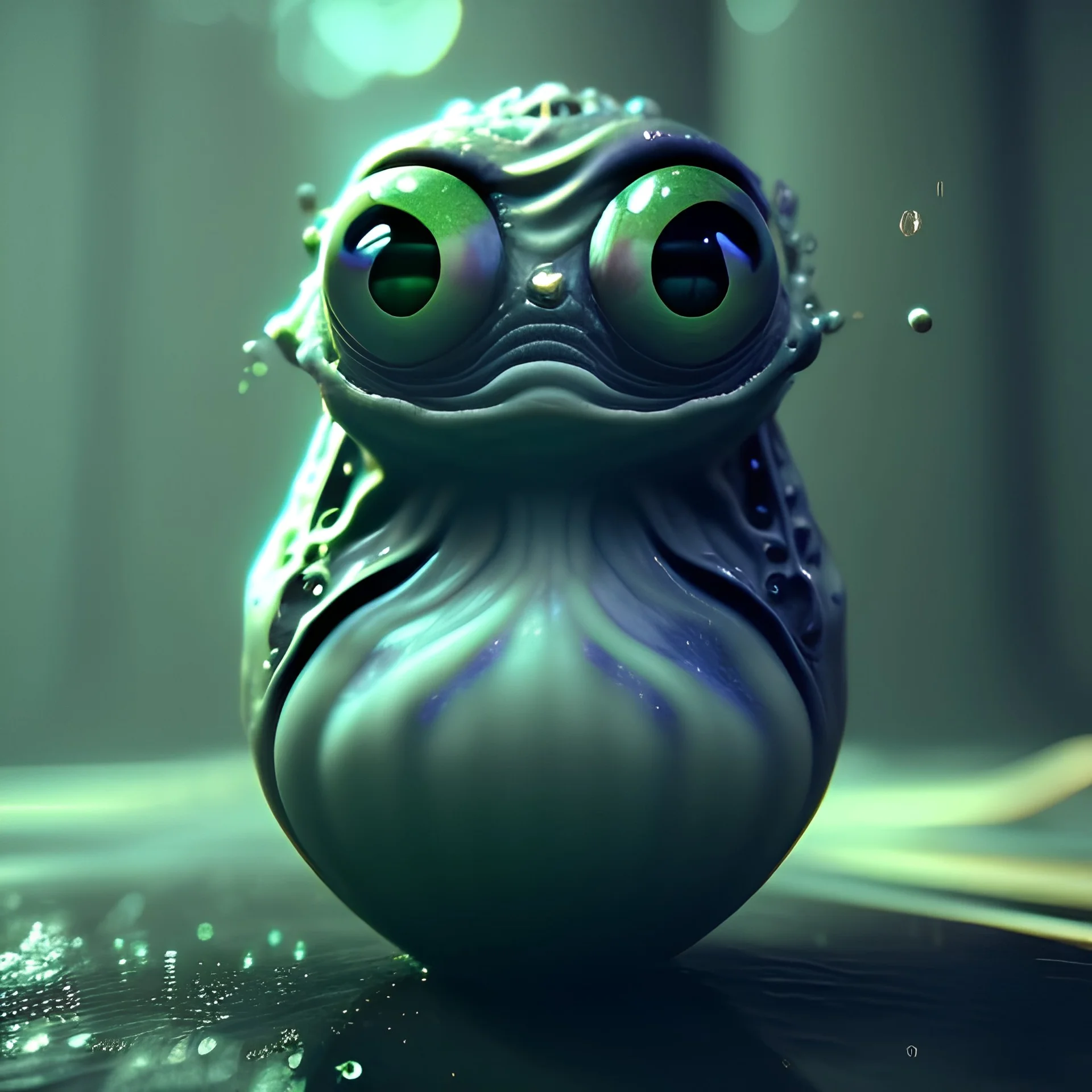 Cute fluid ink creature, big black eyes, unreal engine 5, 8k resolution, photorealistic, ultra detailed