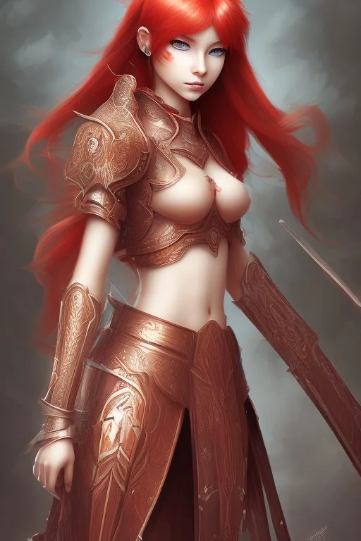 Teenaged Female Red haired kitsune paladin