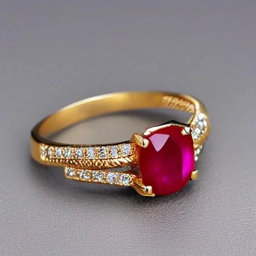 ruby ring with gold braided band, photorealistic, men's jewellery