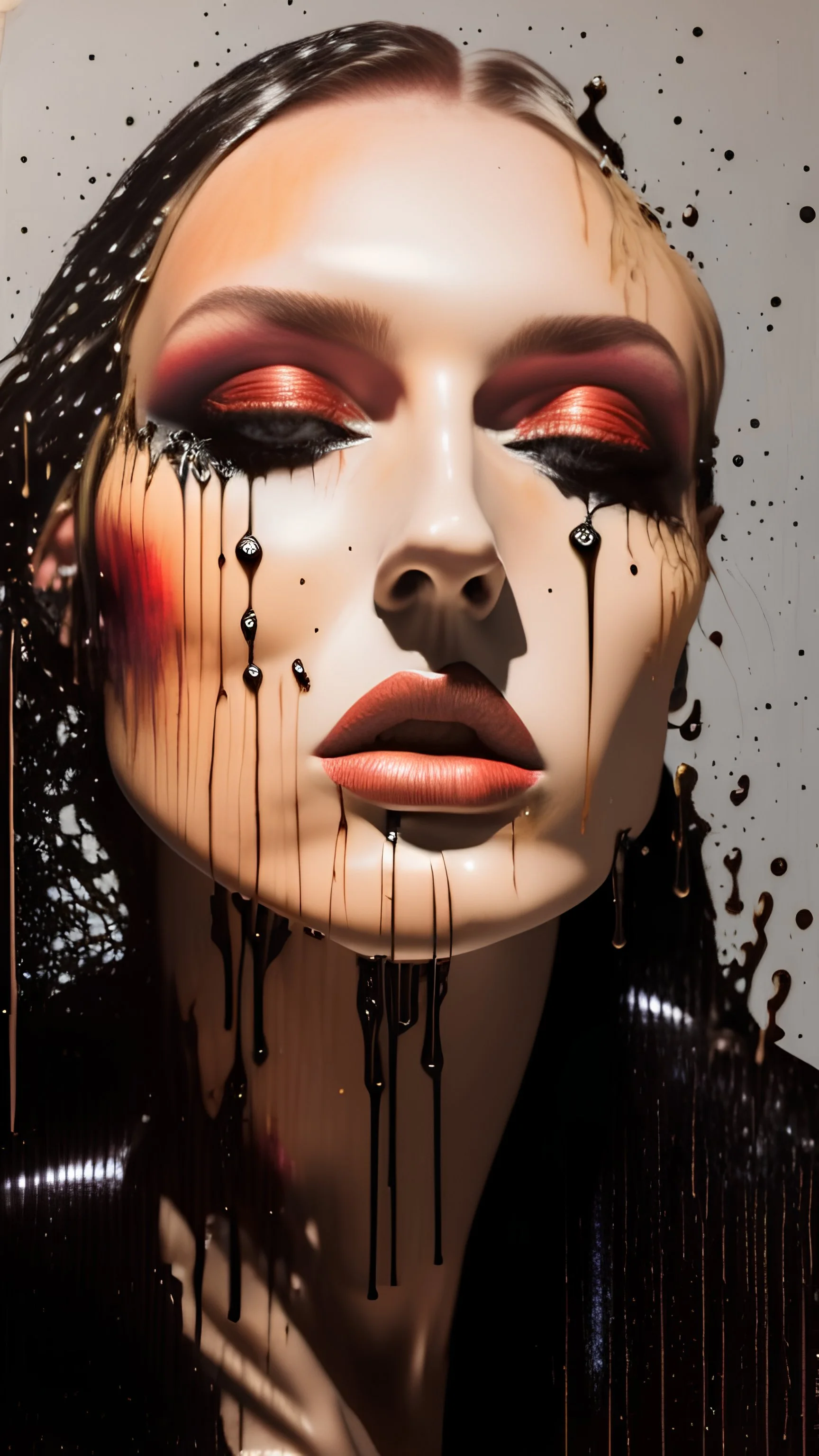 Album cover in minimalism brutal art shades fashion papercut layered dark oil paint splashes drips spots