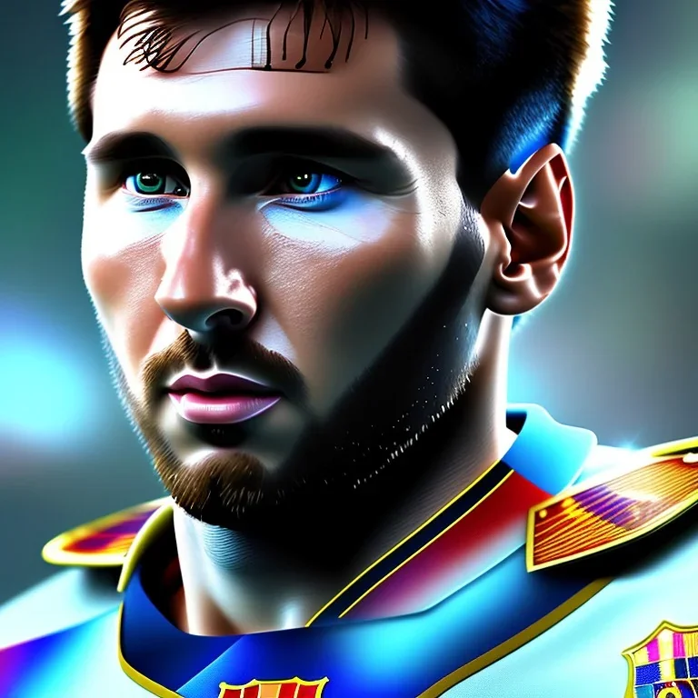 full portrai of perfect face lionel messi robot,perfect angle, high detail, volumetric lighting, tiny features, intricate detail,volumetric clouds