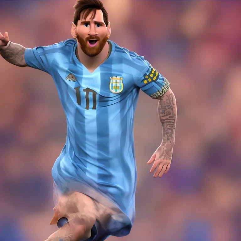 perfect face lionel messi happy, highly detailed, wearing Argentina