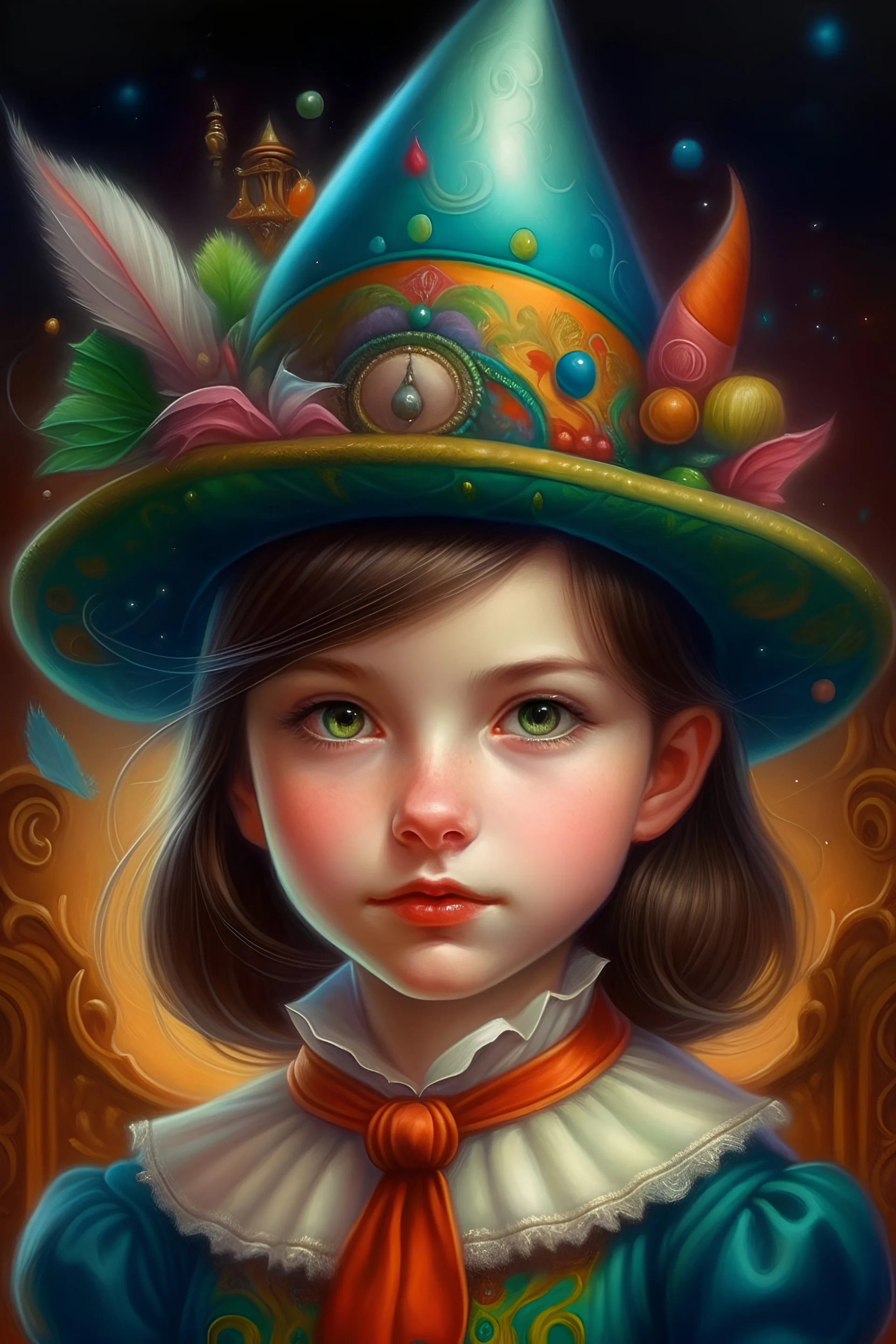 mini-style, painted miniature of a cute and beautiful girl magician, detailed face, fantasy game, character design, intricate, high detail, clear focus, photorealistic art, Catherine Welz Stein, elegant, 8k, oil on canvas, beautiful, imperial colors, colorful. ultra detailed, crisp quality, very cute, Thomas Kinkade