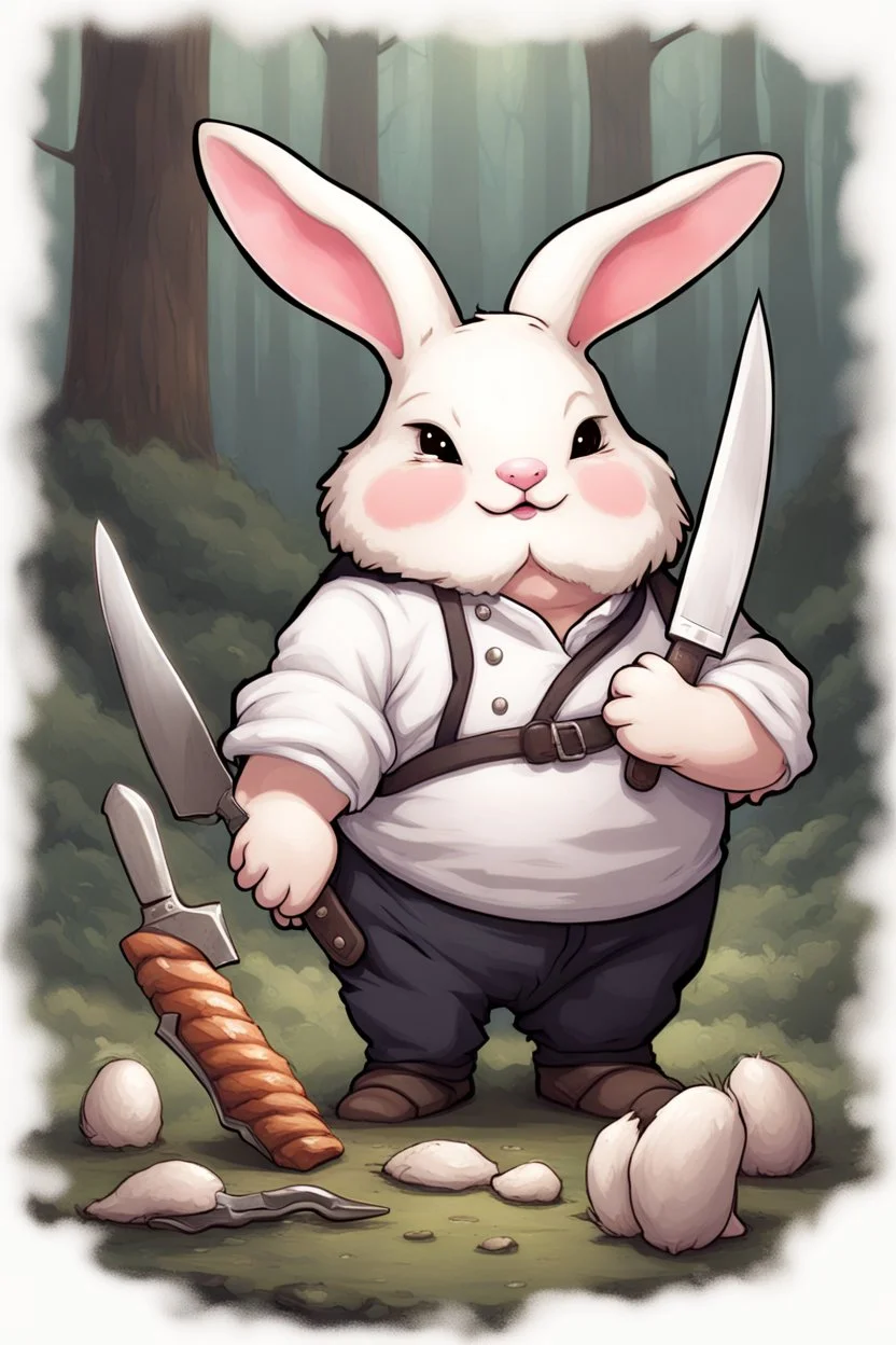 divine killer chubby bunny floppy ears with chefs knife adventurer dnd realism art