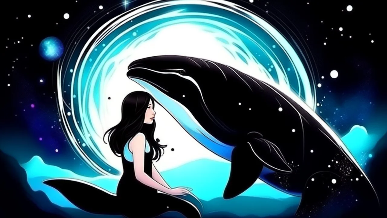 picture of pretty killer whale and girl on space background