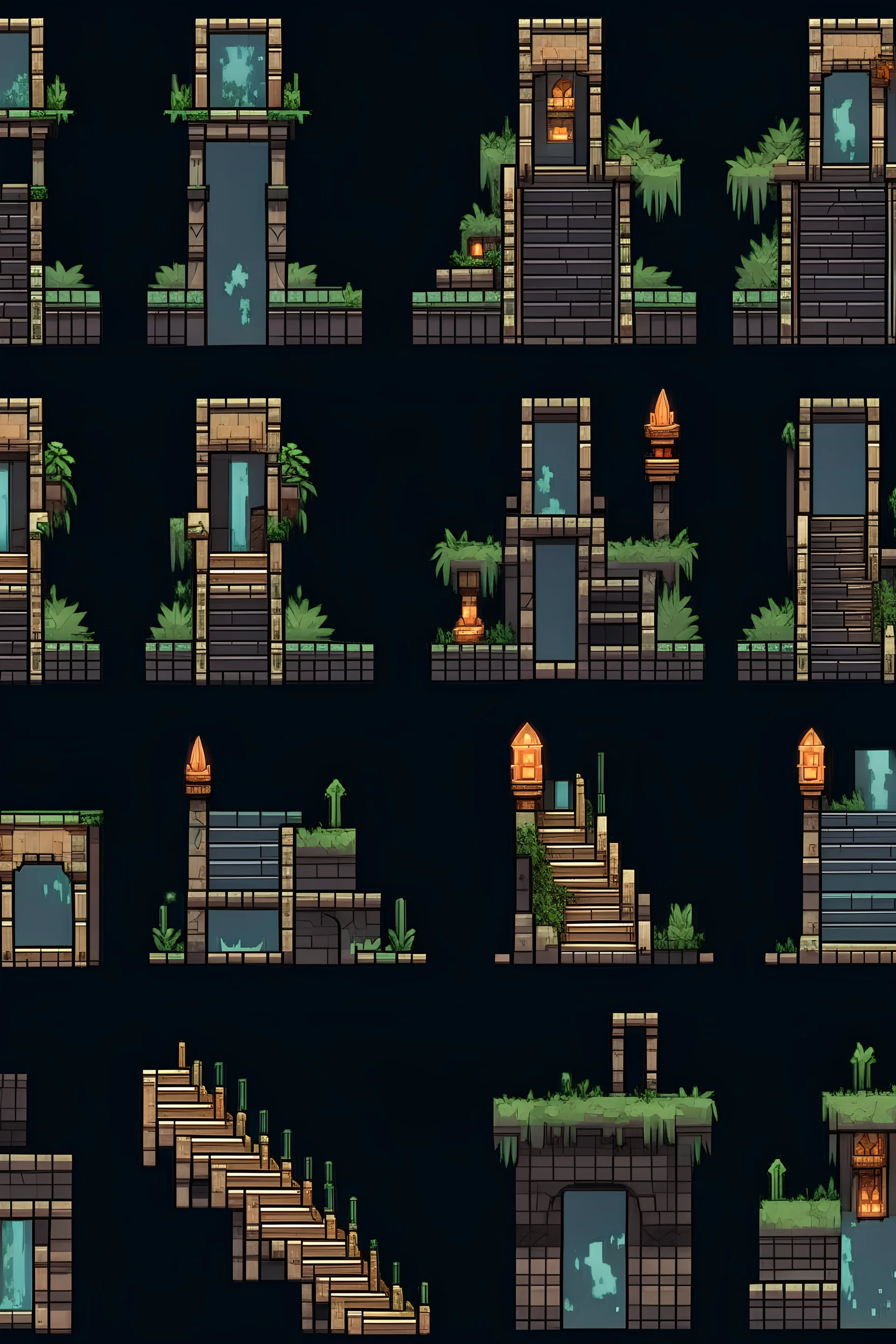 2D sprite sheet immeuble escalier délabré