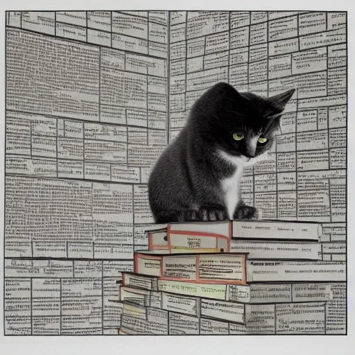 communist kitty reading Wittgenstein in brutalist style