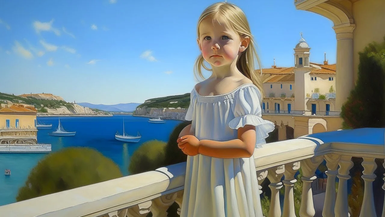 Neoclassicism 2 childeren realistic cote d'azur painting