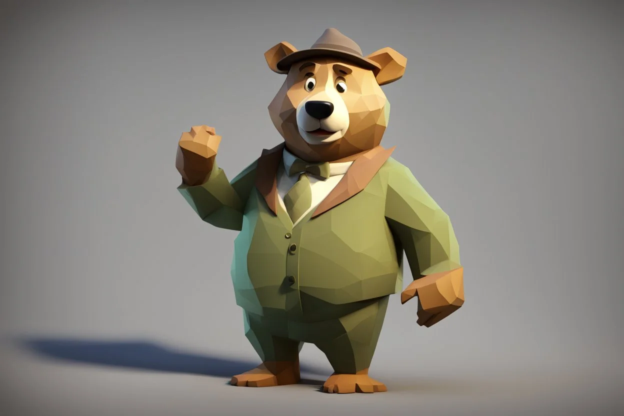 low poly 3d model of yogi bear