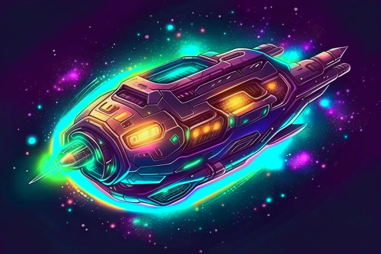 cool design of a small spaceship cruising through the gAlaxy