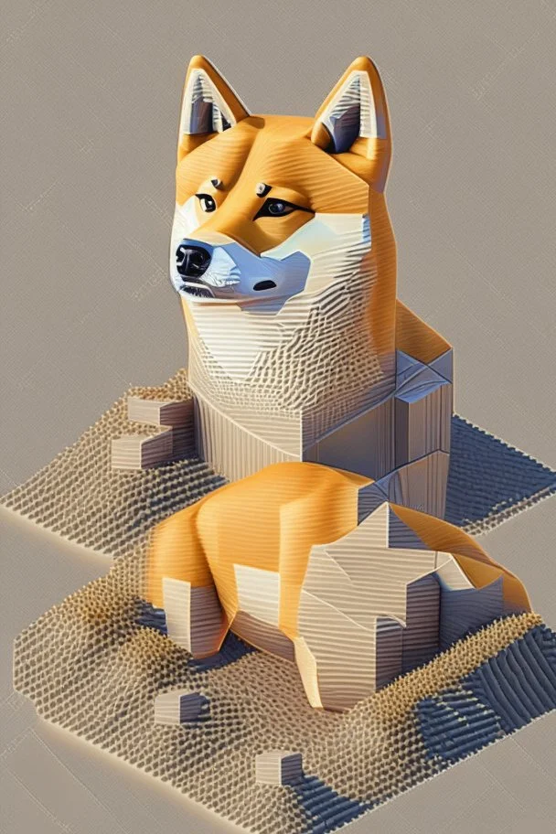 pioneer shiba inu close face matrix isometric hills with doge coin smbol