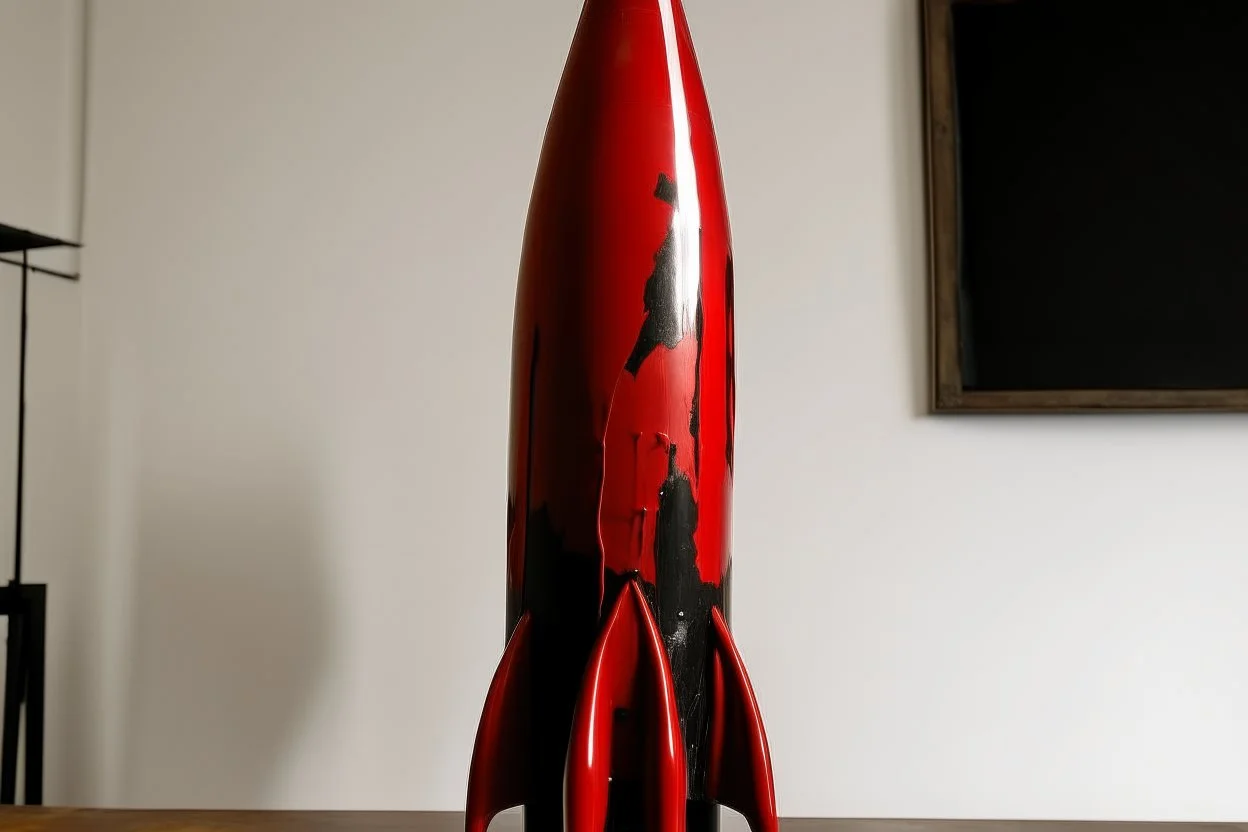 A dark red blood rocket designed in ancient Greek pottery painted by Andy Warhol