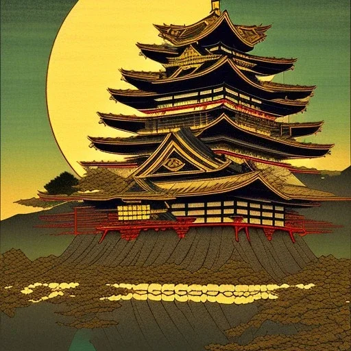 Ukiyo-e Style , mount fuji, sun set