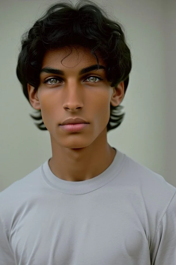 Appearance: Ari has a mixed-race skin tone with a light brown complexion. He has dark hair in a page boy haircut that sticks out from behind his ears, and his hair length could be somewhere in-between long and short. His face is thin with high cheekbones and blue eyes that are often full of emotion and a gentle smile. He stands at around 5 feet 7 inches tall, with a lean build that suggests he doesn't engage in a lot of physical activity. He is of average attractiveness with a boyish face.