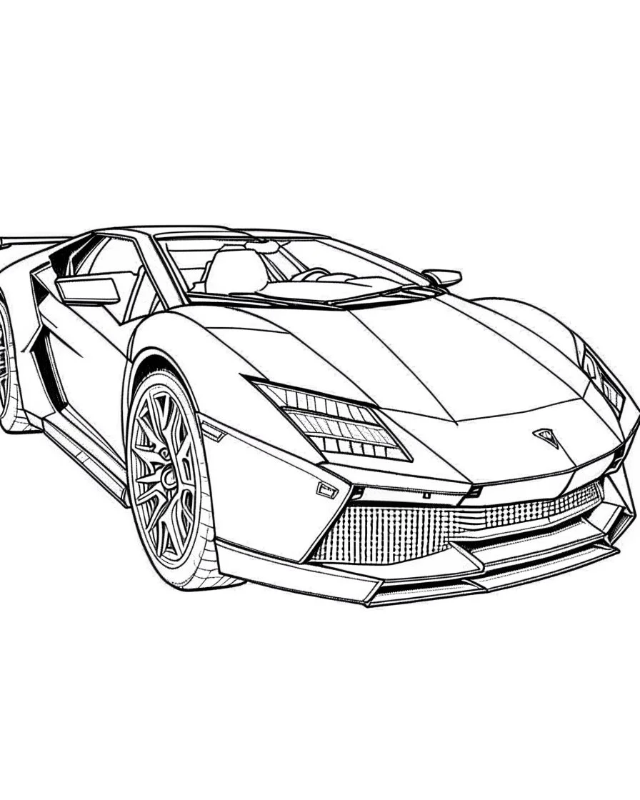 back Lamborghini car drawn without color for coloringFronte