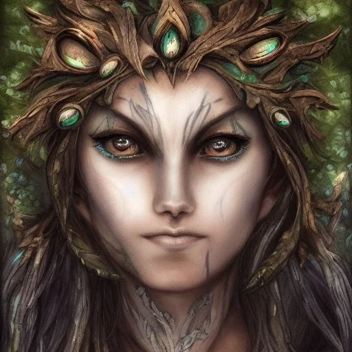 karlan, rusty metal, anime, Dryad, fae, sidhe, ominous, nature, plants, wildflower, facepaint, dnd character portrait, intricate, oil on canvas, masterpiece, expert, insanely detailed, 4k resolution, retroanime style, cute big circular reflective eyes, cinematic smooth, intricate detail , soft smooth lighting, soft pastel colors, painted Renaissance style