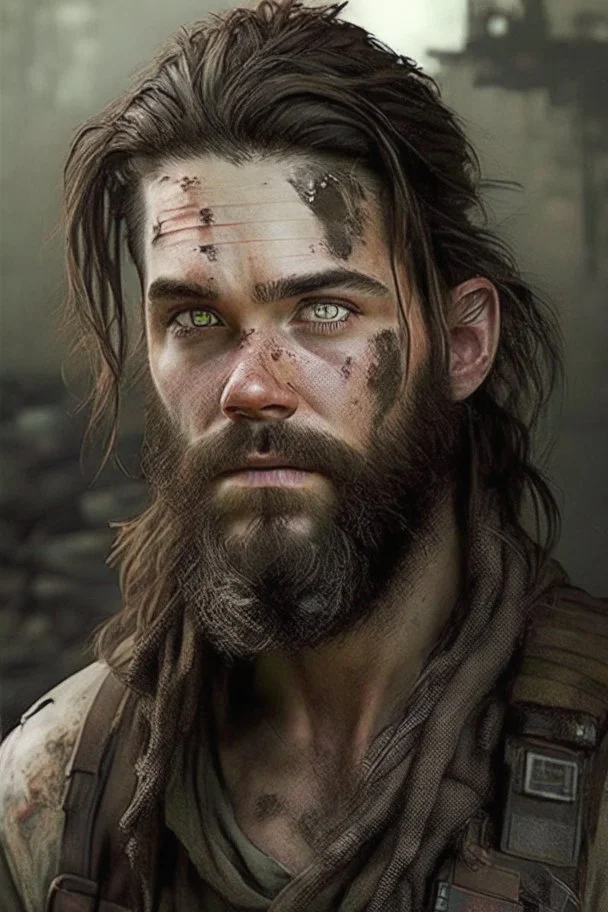 Max Pettis, a former machine gunner, he has wild brown hair and keeps his beard trimmed short. He is fit and strong from years of being on the run in a post apocalyptic world full of zombies