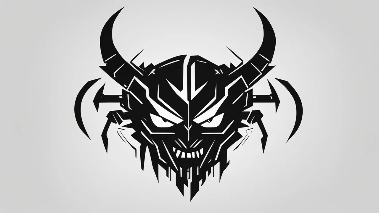 minimalistic cyberpunk demon logo black and white