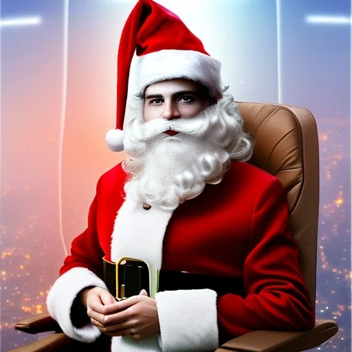 Ari Shapiro wearing a Santa hat and sitting in an airplane cockpit