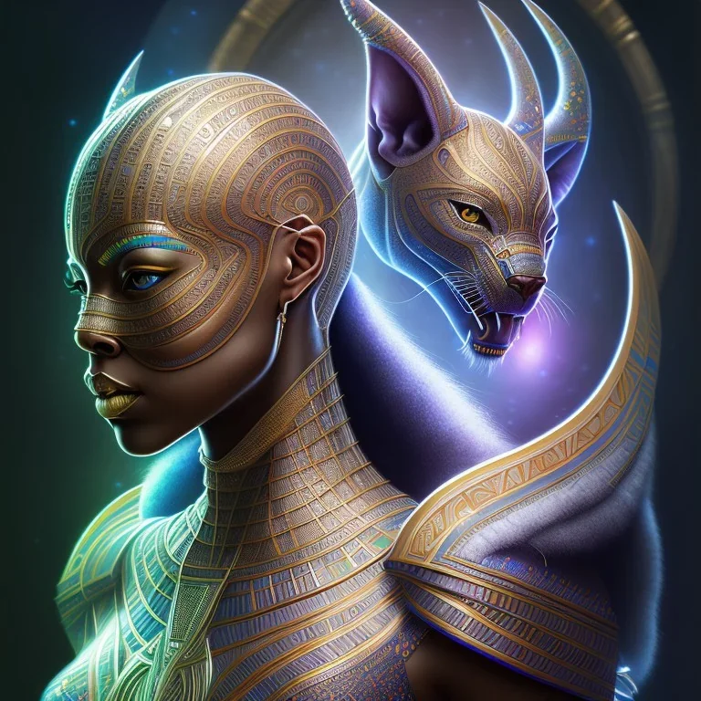 sango fantasy, fantasy magic, intricate, sharp focus, illustration, highly detailed, digital painting, concept art, matte, artgerm and paul lewin and kehinde wiley, masterpiece Asian black panther Egyptian silver space lady space galaxy