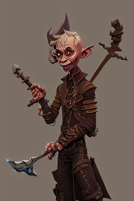 goblin holding an axe in a city in a steampunk style