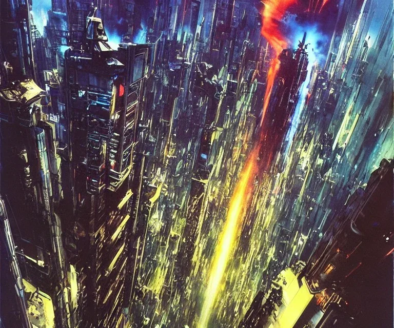 Art by John Berkey and John Harris, lush, Cenral Park New York 2077 in the middle of high rise buildings, trending on Artstation, bird's eye view, extremely hyperdetailed, epic composition, cinematic lightning + masterpiece, sharp focus, epic composition